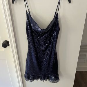 lucy in the sky navy sequin dress. size small